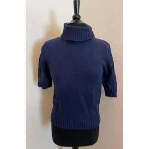Basic Editions VIntage 90's Short Sleeve Navy Turtleneck Sweater - Sz M